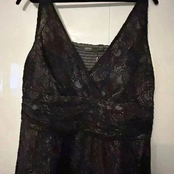 Black Lace Esprit  Dress, V-Neck with Ruching Around Waist - Picture 7 of 14